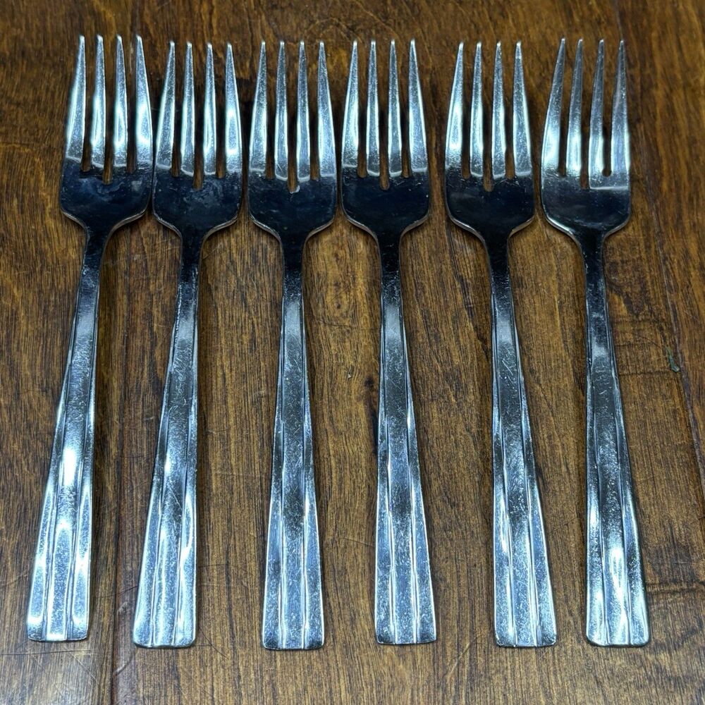 Oneida‎ Camden Stainless Flatware 6 Dinner Forks 7" USA Glossy Salad Forks